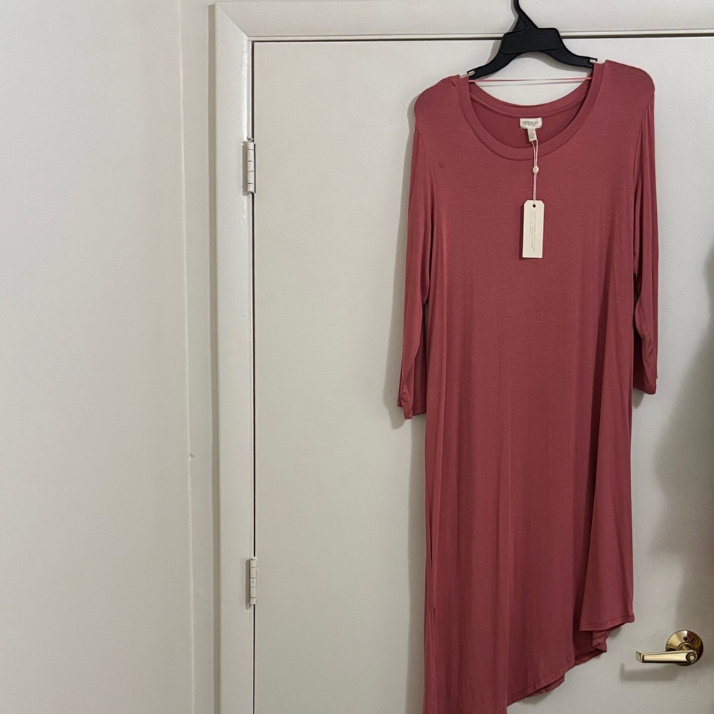 Grace Long-Sleeve Asymmetrical Rose Midi Dress